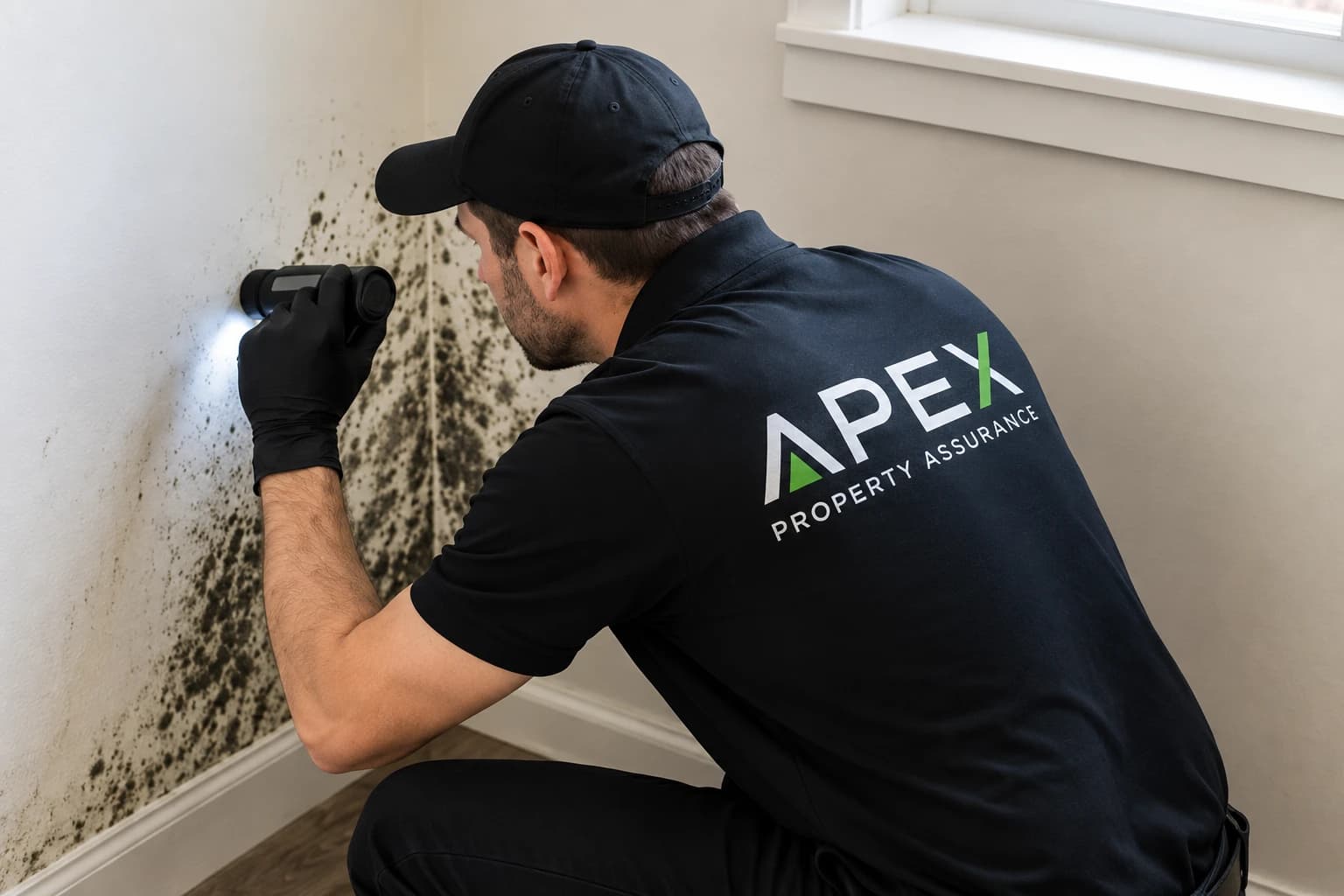 Inspector performing a mold inspection inside a home
